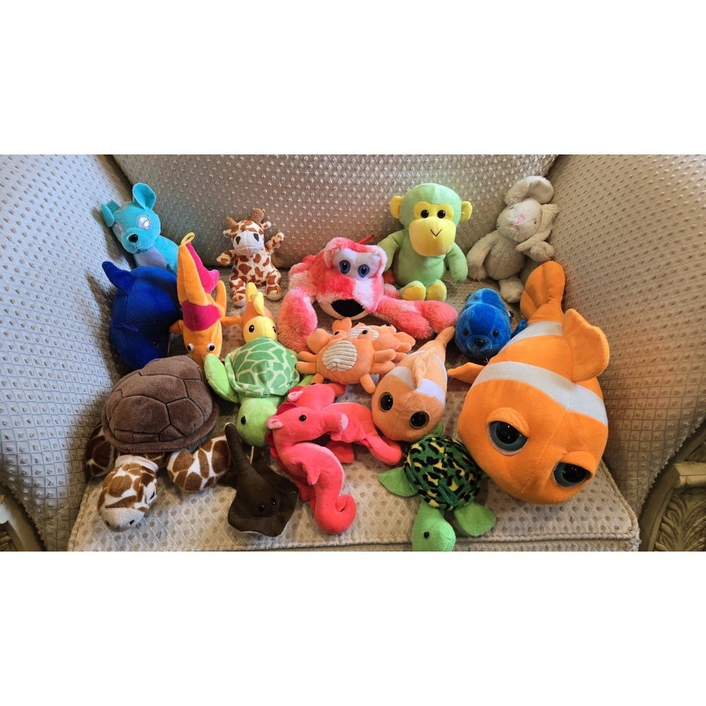 20pc Stuffed Animal Plush Lot Mixed Brands Ocean Sea Animals Turtle Fish Zoo